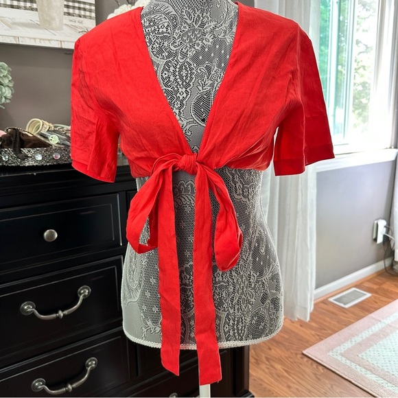 ZARA Red Linen Wrap Crop Top | Size M - Picture 4 of 10